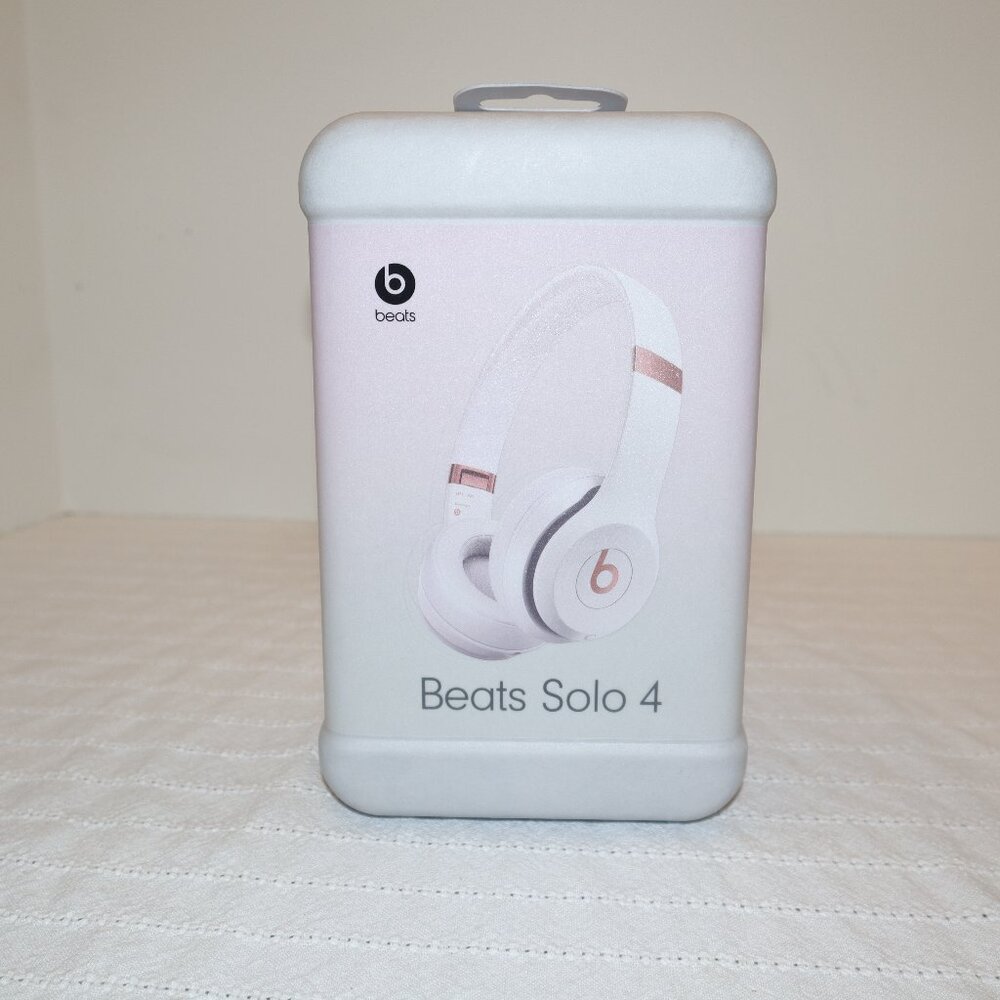 Beats Solo 4 On-Ear Headphones – White/Rose Gold – Wireless + Wired – 50-Hours